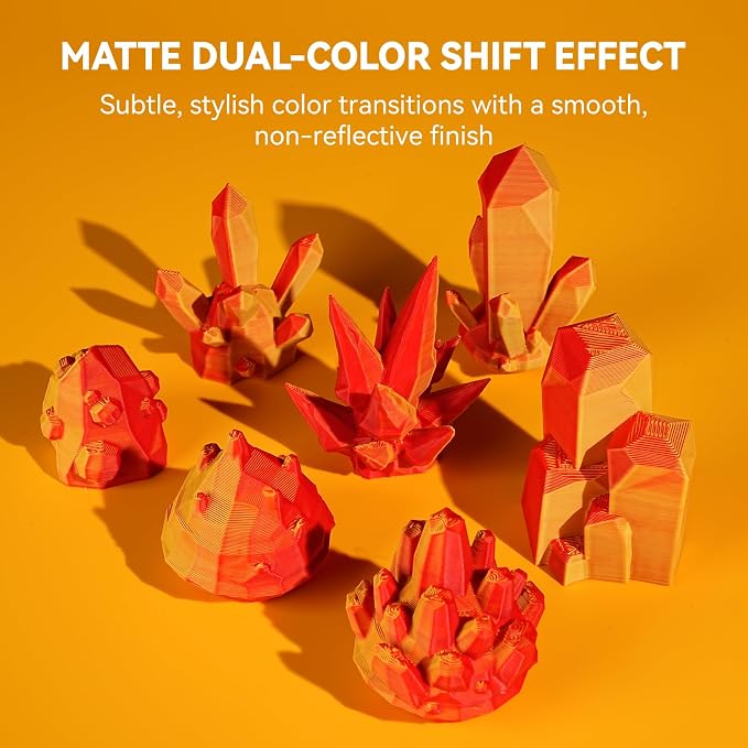 JAYO Dual Color Matte PLA 3D Printer Filament 1.75mm, Yellow-Red Two-Tone PLA, Matte Finish Hides Layer Lines, ±0.02mm Accuracy, 1.1kg (2.42 lbs) Spool, Fit Most FDM Printers