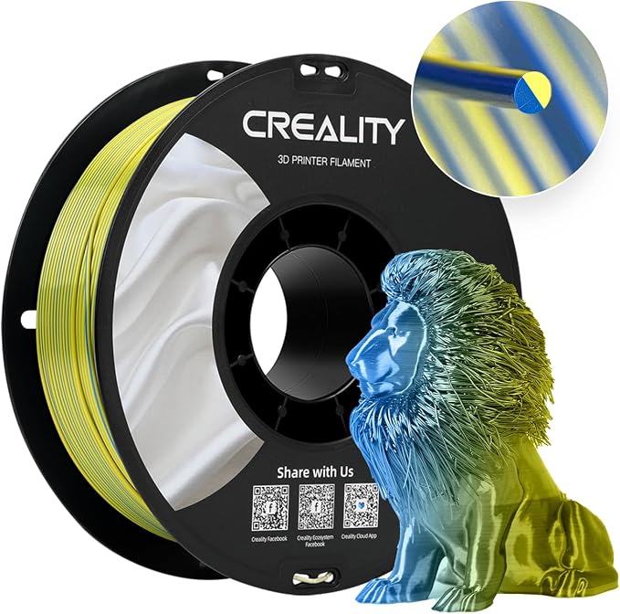 Creality Silk PLA Filament Multicolor, Smooth Silky 3D Printer Filament 1.75mm, +/-0.02mm, Enhanced Printability, 3D Printing Filament 1KG/2.2lb (Yellow-Blue)
