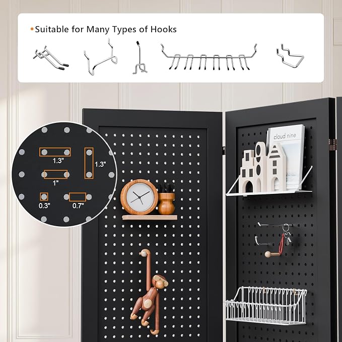 VINGLI Freestanding Pegboard with Support Feet, 5 FT Wood Room Divider Display Board Organizer, Folding Privacy Screen Partition Space Separator for Craft Shows Events Retail (Black, 6 Panel)