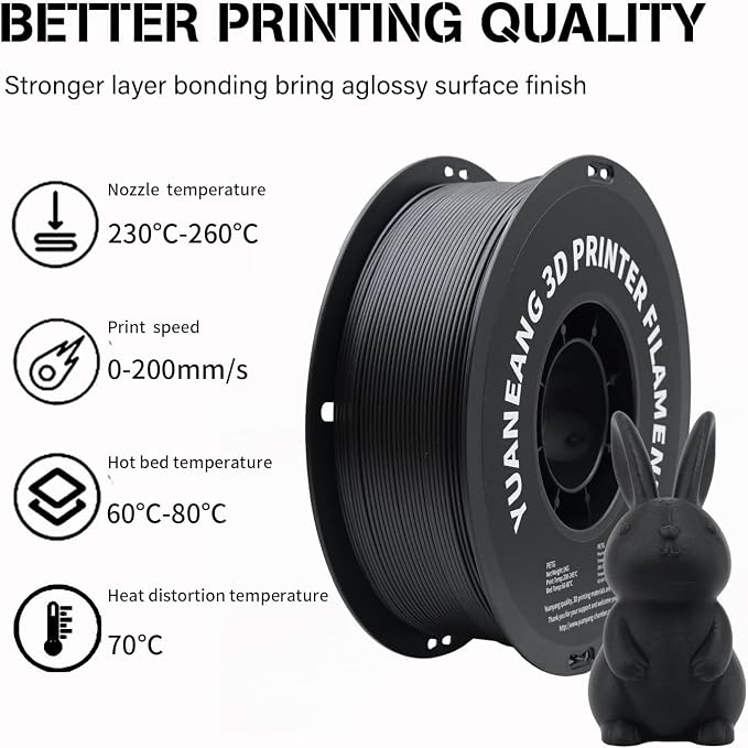 PETG-CF Carbon Fiber 3D Printer Filament 1.75mm, 1kg Spool, Reinforced PETG with Carbon Fiber, High Strength & Rigidity, Heat-Resistant, Low Warping, ±0.03mm Precision