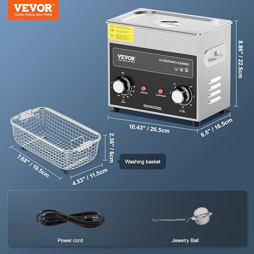 VEVOR 3L Sonic Cleaner with Heater Timer & Basket, Professional Digital Sonic Cavitation Machine, 120W Cleaning Machine for Watch Instruments, Glasses, Coin, Metal Parts, Tool