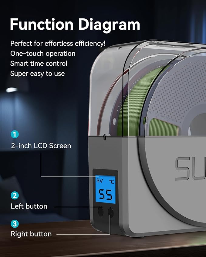 SUNLU Official Filament Dryer S1 Plus, Built-in Circulation Fan, Filament Dryer Box Storage Box for 3D Printer Filament 1.75 2.85 3.00, S1 Plus Grey