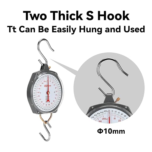 Tada Game Scale 450lb Mechanical Hanging Scale with 8 Inch Dial, Heavy-Duty Design for Kitchen, Fishing, Outdoor Use, and Farms