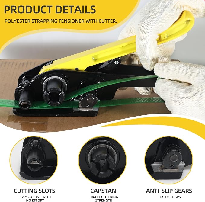 Banding Strapping Kit, 5/8” x 1000’ Heavy Duty Pallet Strapping Kit >1500lbs Tensile Strength, Includes Banding Tool Tensioner & Sealer, 200 Metal Seals, Corner Protectors & Dispenser Box