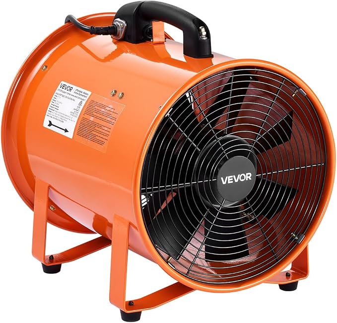 VEVOR Portable Ventilator with Hose, 2 Speed, 12 Inch Utility Blower Exhaust Fan with 33ft Flexible Duct, 367W 2894CFM High Velocity Industrial Air Mover for Extraction and Ventilation