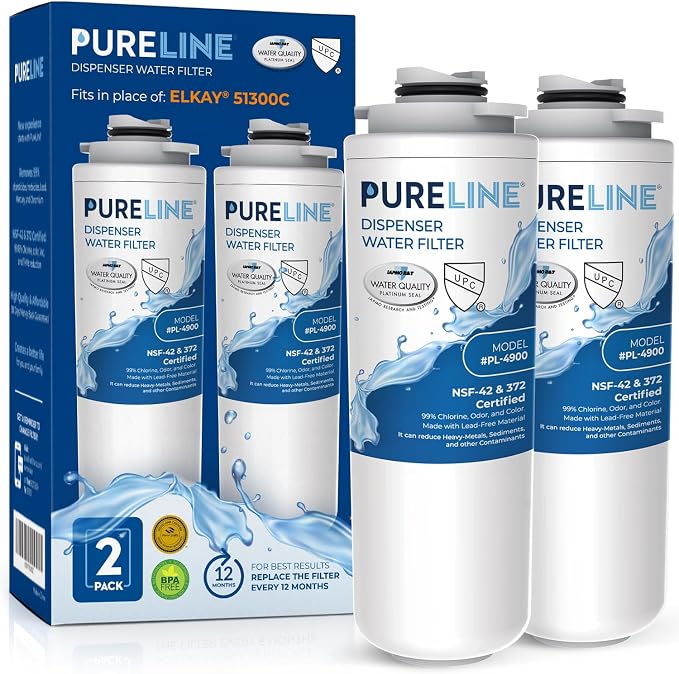 Pureline Filter Replacement for Elkay® 51300C, (NO CHIP) Compatible with Elkay® ezH2O and Halsey Taylor® Bottle Filling Station (2 Pack)