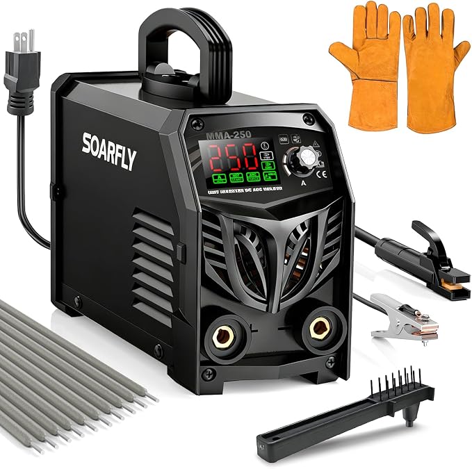 Stick Welder, 250Amp ARC Welding Machine with Large LED Display, Dual Voltage 110V/220V IGBT Inverter Portable Welder w/10 Rods, Ground Clamp, Electrode Clamp, Hot Start, Arc Force, Anti-Stick(Black)