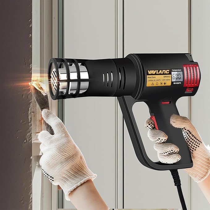 Digital Display Heat Gun 1300W, Variable Temperature 122°F-1202°F/50°C-650°C, 5 Speed & Temp Settings, Overheat Protection with 4 Nozzles for Shrink Wrapping, Electronics, Crafts
