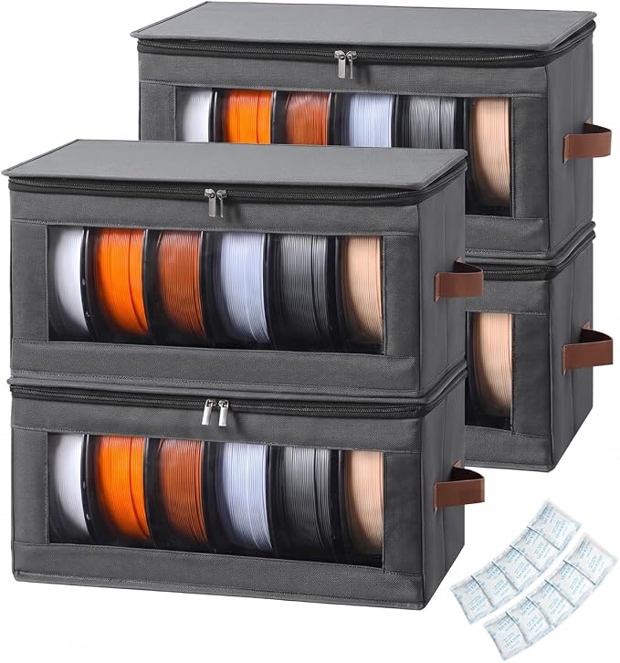 Qozary Filament Storage Box - 4 Pack 3D Printer Filament Storage Containers with Desiccants, Holds Up to 24 Rolls, 3D Printing Accessories Holder Rack for Home, Office Workshop, Studio