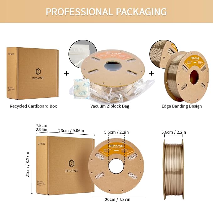 ERYONE Silk PLA Filament for 3D Printer 1.75mm +/- 0.03mm, Shiny Filament 1kg (2.1lbs)/Spool, Champagne