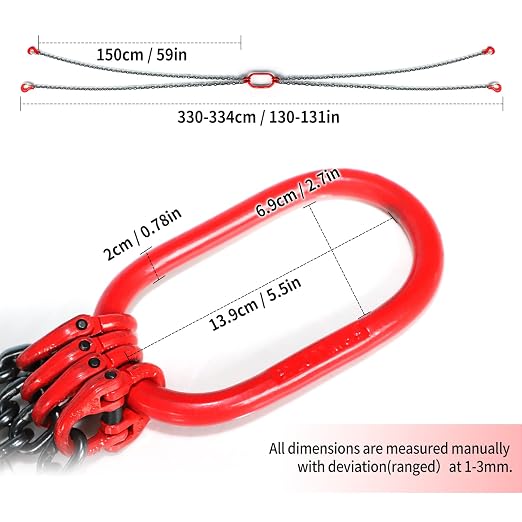 Pindex 1/4 Inch X 5 Ft Chain Slings for Lifting, G80 Alloy Steel Lifting Sling Hoist 3 Ton with 4 Leg Grab Hooks, 5 Feet