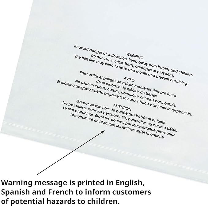 Clear Resealable Poly Bags with Suffocation Warning (400 Pack) - 4 Sizes: 4x6, 5x7, 6x9, 8x10 - Self-Seal Plastic Sleeves for Packaging