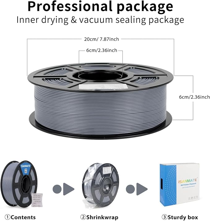 iSANMATE ASA Filament 1.75mm Silver 1KG, UV & Weather Resistant 3D Printer Filament Perfect for Outdoor Functional Parts, Dimensional Accuracy +/- 0.02mm, 1kg Spool (2.2lbs)