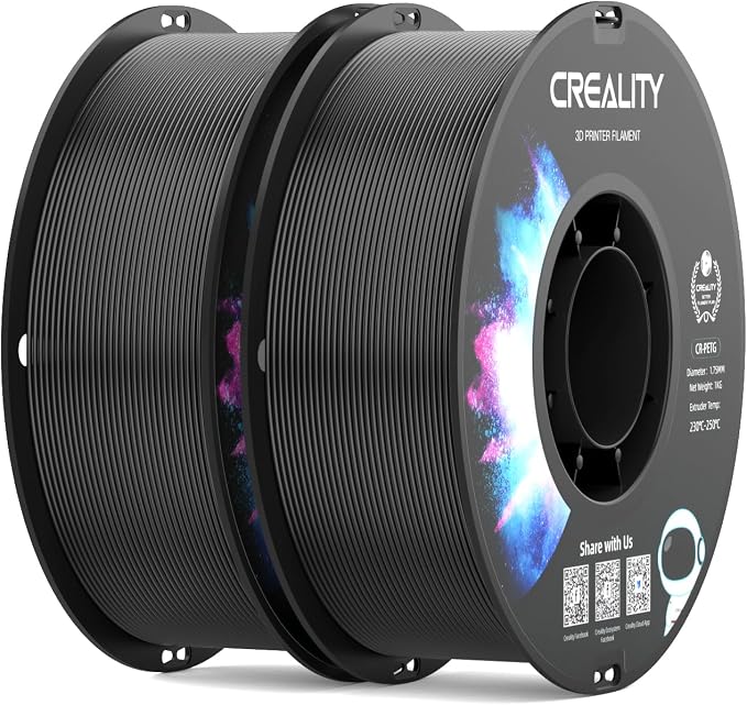 Creality Black & Black PETG 1.75mm Filament 2KG, 3D Printer Filament Bundle, Excellent Toughness High Precision, Odorless Non-Toxic Moistureproof, Glossy, Accuracy +/- 0.02mm