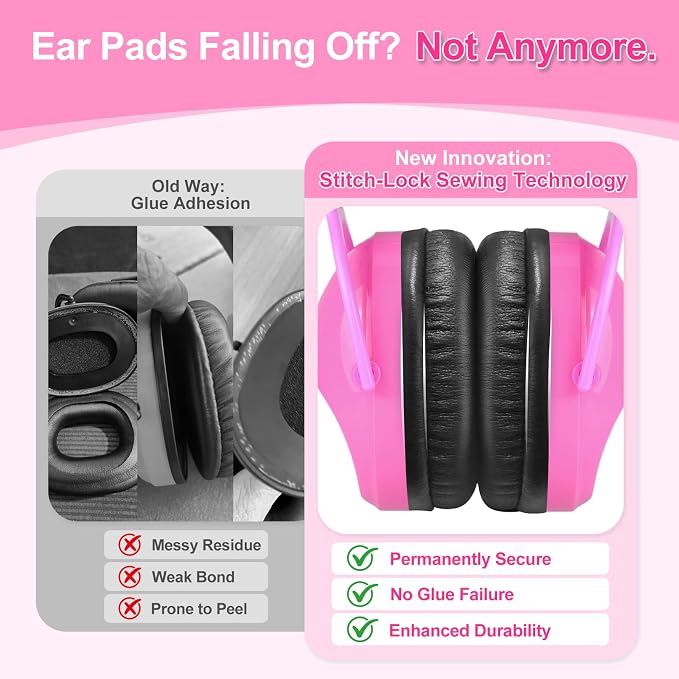 ZOHAN Kids Ear Protection 2 Pack, 25dB NRR Noise Cancelling Headphones for Kids, with Pillowy Pads, for Monster Truck, School, Autism, Sensory, Fireworks, Concerts, Events (Pink+Pink)