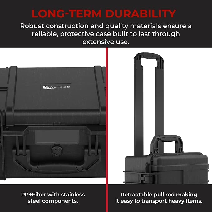 Reflex Camera Large Protective Hard Camera Case (20.22"x11.32"x7.91") suitable for Drones, Camera Lens, DSLR & Guns. Smooth Rolling Wheels, Waterproof IP67, Shockproof (Rolling Hard Case with Foam)