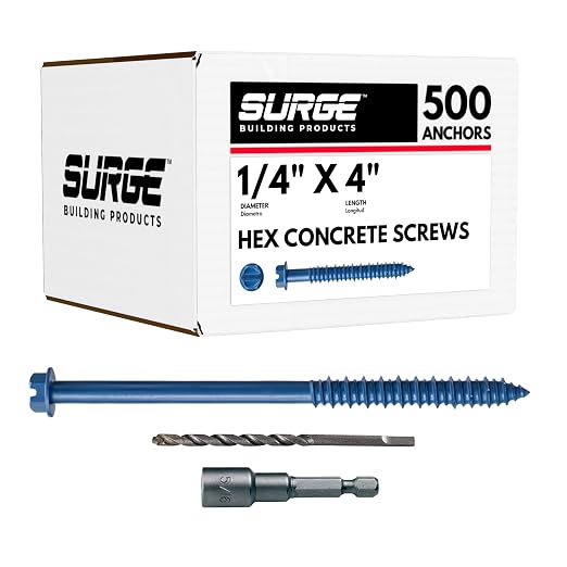 1/4" x 4" Hex Head Blue Concrete Screw Anchor with Drill Bit & Driver (Box of 500) | Masonry Screws for Concrete, Block, and Brick