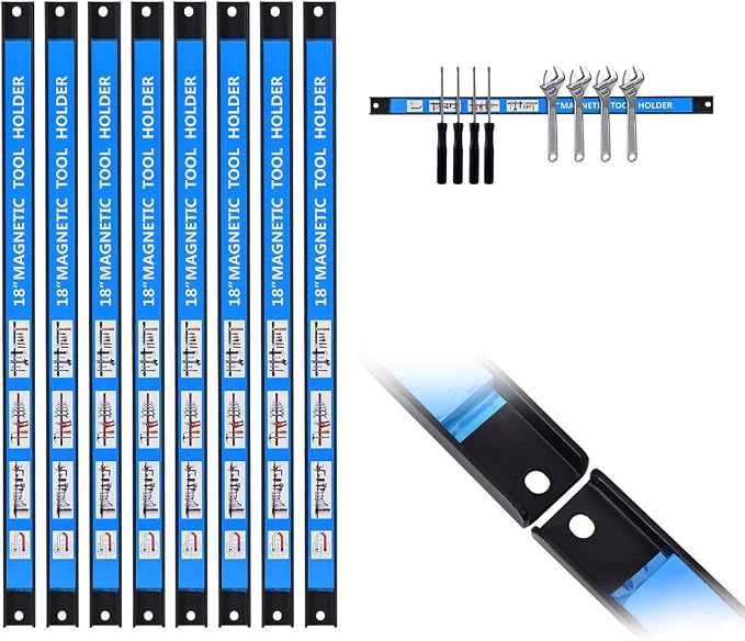 Magnetic Tool Holder 18 Inch 8 Pack Heavy Duty Magnet Tool Bar Strip Rack Wall Mount Blue