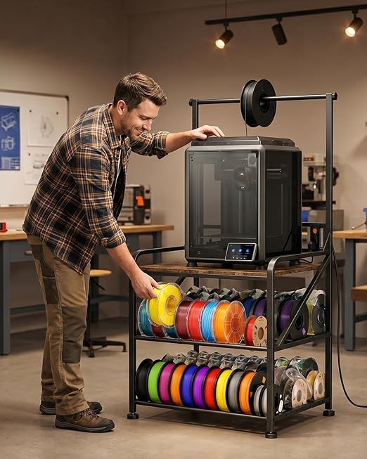 AHOWPD 3D Printer Stand with Filaments Storage - Heavy Duty 3d Printing Table & Filament Organizer, Spools Holder Racks with Adjustable Feet, Stable Shelf Hold Spool PLA, ABS, PETG for Garage Office Workshop