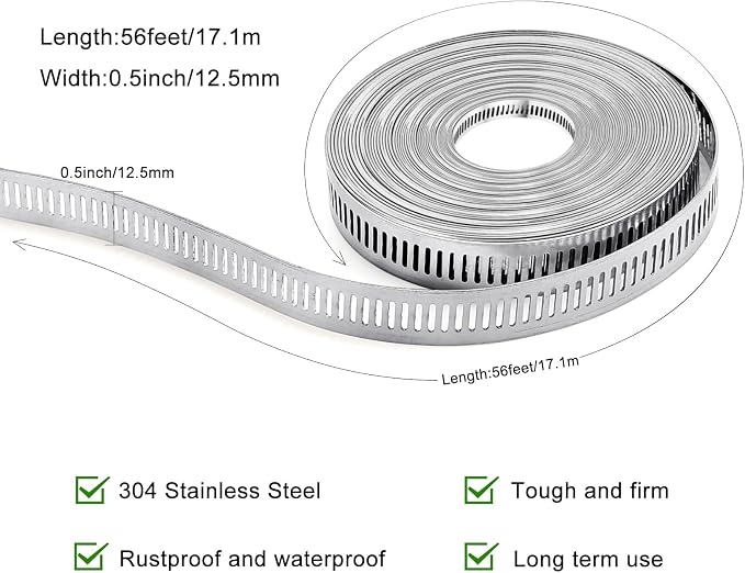 Hose Clamps, DIY 56 FT Metal Strap + 24 Fasteners, Hose Clamps Stainless Steel, Large Adjustable Hose Clamp Pipe Clamp for Pipe Automotive Mechanical Applications