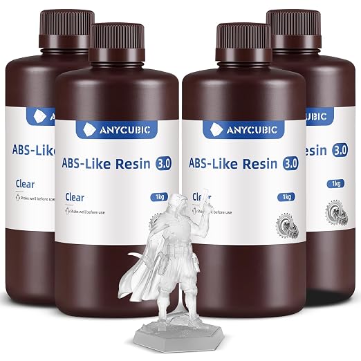 ANYCUBIC ABS-Like Resin 3.0, 3D Printer Resin with Enhanced Strength and Toughness, High Precision and Minimal Shrinkage, Wide Compatibility for All LCD Resin 3D Printers (Clear, 4kg)