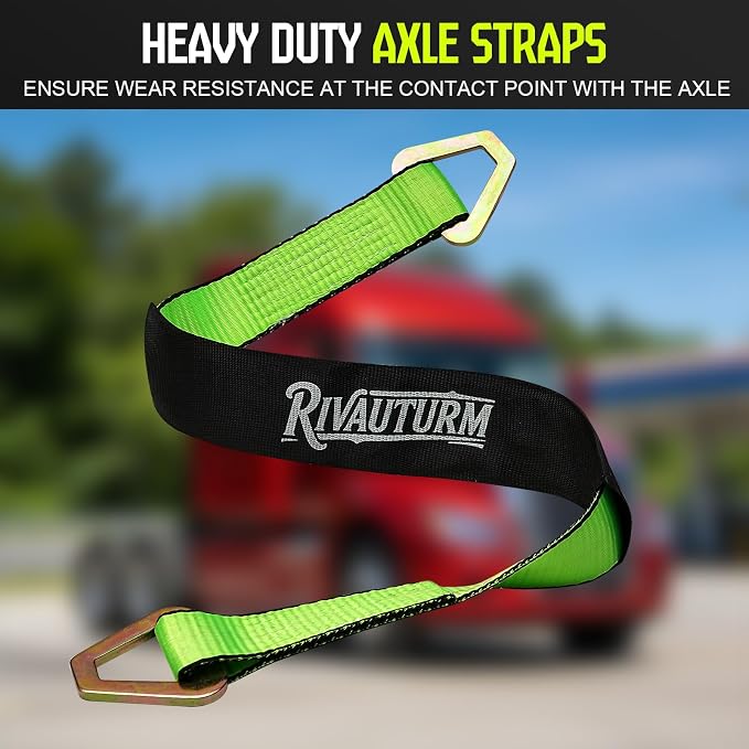 4-Pack 10,000lbs Break Strength Ratchet Straps Heavy Duty, 2 Inch x 10 Feet Tie Down Straps with J-Hooks & Clips & 2" x 38"Axle Straps for Car Trailer Truck, UTV, Motorcycle, Cargo & More - Green