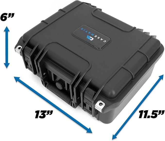 CASEMATIX 13" Waterproof Hard Case with Customizable Foam for Portable Electronics, Tools and Accessories - Hard Shell Plastic Case with Pre-Diced Travel Case Foam Interior