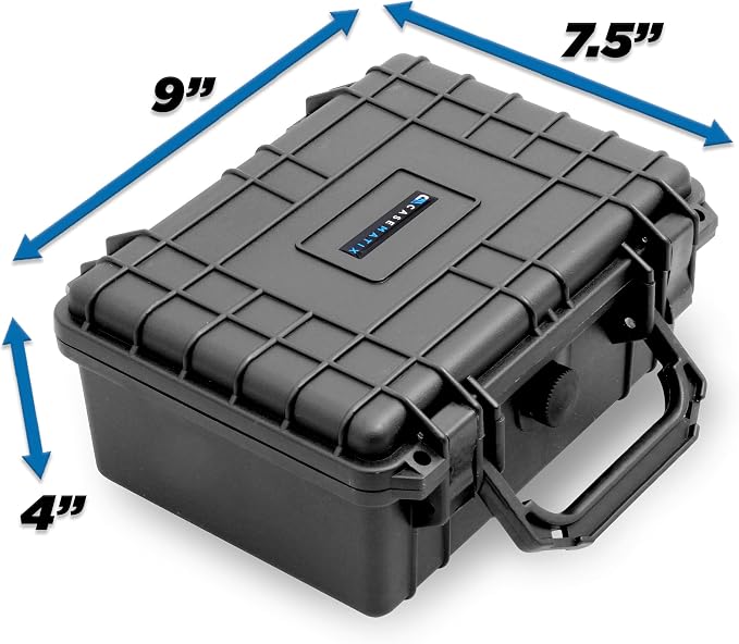 CASEMATIX 9" Waterproof Hard Case with Customizable Foam for Portable Electronics, Tools and Accessories - Hard Shell Plastic Case with Pre-Diced Travel Case Foam Interior