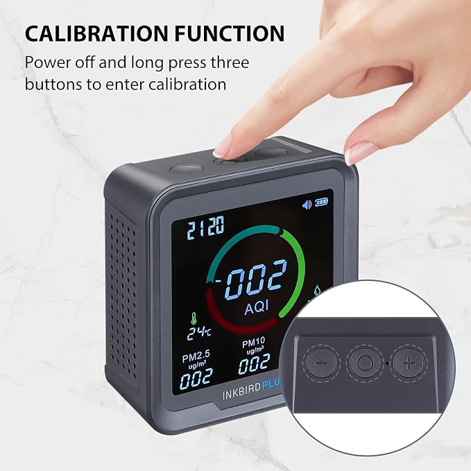 INKBIRDPLUS 6-in-1 Indoor Air Quality Monitor, Detects CO2, PM2.5, PM10, AQI, Temperature and Humidity for Rooms, Cellars, Grow Tents, Offices, etc. (PTH-9A)