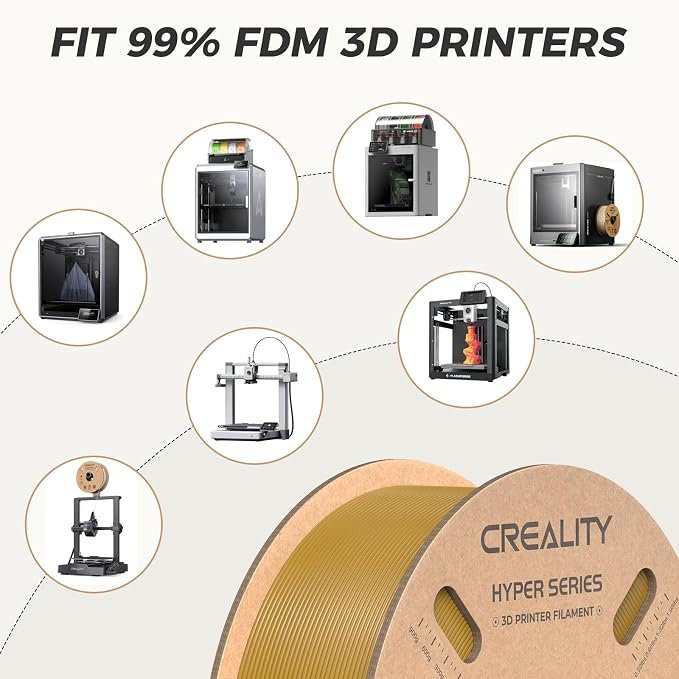 Official CREALITY Hyper PLA Filament 1.75mm, High Speed PLA 30-600mm/s Rapid 3D Printer Filament, Dimensional Accuracy +/-0.02mm,Stronger Toughness, Fit Most FDM 3D Printers, 1KG(2.2lbs) Spool Gold