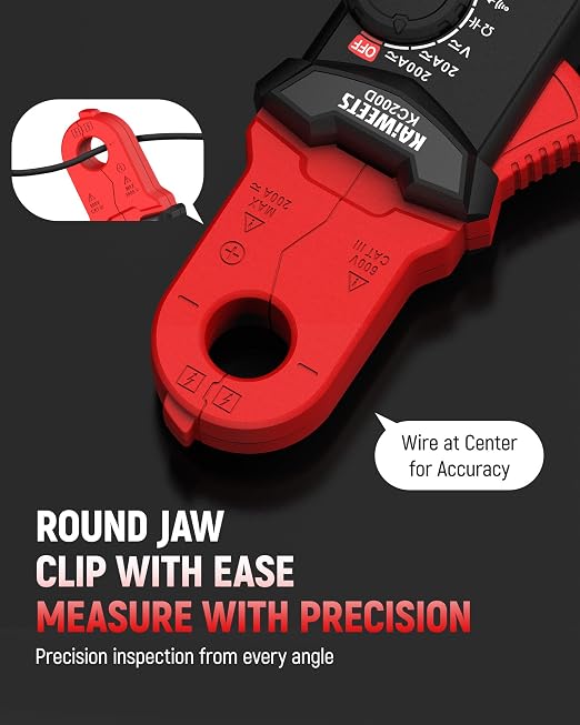 KAIWEETS Digital Clamp Meter with Round Jaw, Automotive Multimeter, NCV, 2000 Counts, Amp Voltmeter, Accuratly Measure AC/DC Current & Volatge, Resistance, Diode, Capacitance, Continuity, Frequency