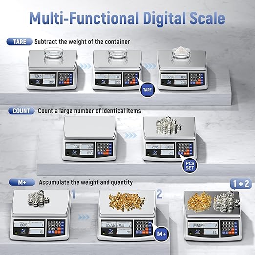 Industrial Counting Scale 66lb/30kg x 0.5g Digital Inventory Scale for Small Parts Coins Jewelry, lb/g/kg/oz Electronic Bench Scale Precision Gram Scale with LCD Backlight Display Batteries AC Adapter