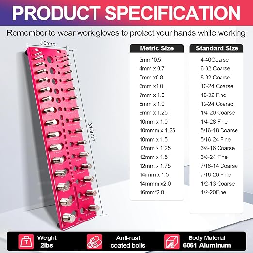 Nut and Bolt Thread Checker 32 SAE & 32 Metric Rustproof Solid Non-Deformable Thread Checker, Wall-Mountable Bolt Size Finder Tool, Bolt and Nut Sizer and 19 Drill Bit Sizes for Quick Measurement