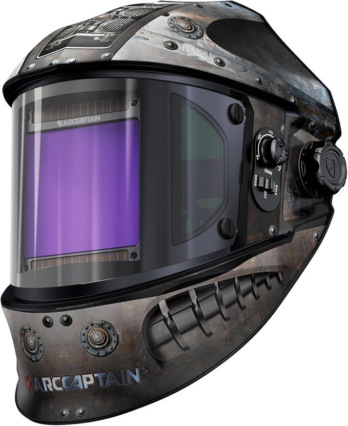 ARCCAPTAIN Auto Darkening Welding Helmet with Side View, 180° Panoramic View, 1/1/1/1 True Color Large Viewing Welding Hood with 4 Arc Sensor Solar Powered, Wide Shade 4/5-9/9-13 for TIG MIG ARC CUT