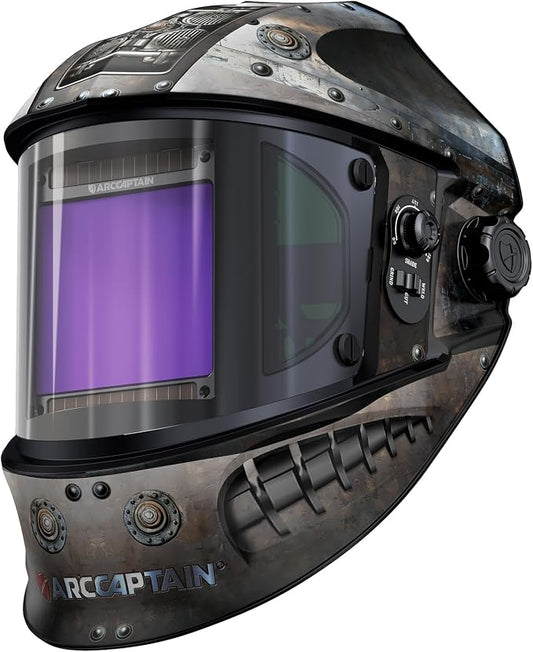 ARCCAPTAIN Auto Darkening Welding Helmet with Side View, 180° Panoramic View, 1/1/1/1 True Color Large Viewing Welding Hood with 4 Arc Sensor Solar Powered, Wide Shade 4/5-9/9-13 for TIG MIG ARC CUT