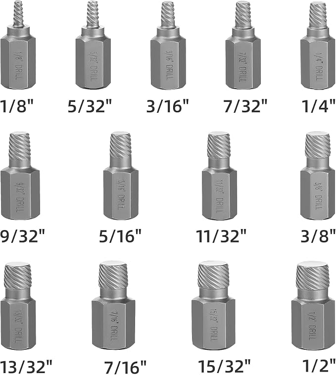 15Pcs Screw Extractor Set, Double Hex Head Multi-Spline Lug Nut Remover, 3/8 Inch Drive Easy Out Bolt Extractor Set for Removing Stripped, Rounded, Damaged, Broken Studs Bolts Screws
