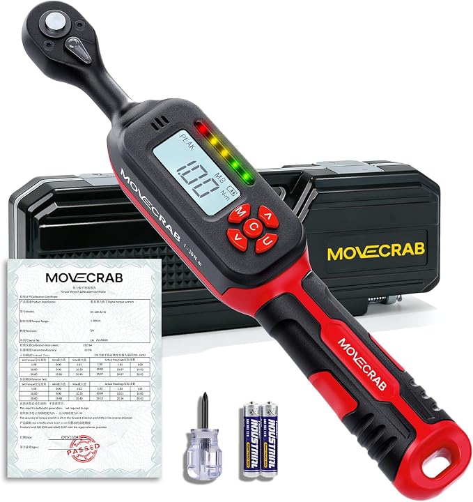 1/4" Digital Torque Wrench, 1-20 N.m / 0.7-15 Ft.lb, ±2% | Precision You Can Trust, Triple Warning Protection, Dual Measurement Modes, Easy-to-Read LED Display, 4 Units for Mechanics