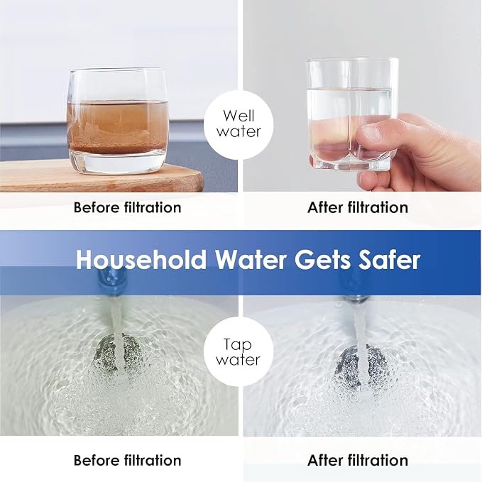 Waterdrop WF10F Whole House Water Filter, Compatible with WHF21-FG, Ispring, GE®, Any 10" x 4.5" System, Iron and Sediment Filter, Reduces Manganese, 5 Micron