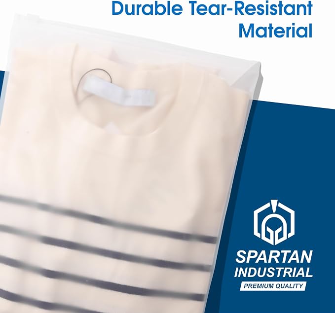 Spartan Industrial - 12” X 15” (100 Count) 3 Mil Frosted Reclosable Zip Plastic Bags with Resealable Lock Seal Zipper and Vent Hole | For Packaging Clothes, Shirts & More