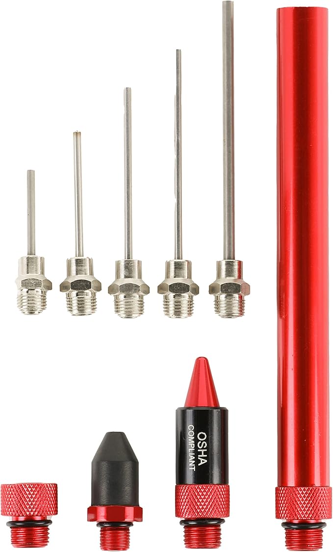 ARES 17008 – 9-Piece Air Blow Gun Needle Nozzle and Tips Accessory Set – Durable Aluminum Construction– Includes 2 Nozzles, 5 Needle Nozzles, 6-Inch Extension, and Standard Thread Adapter