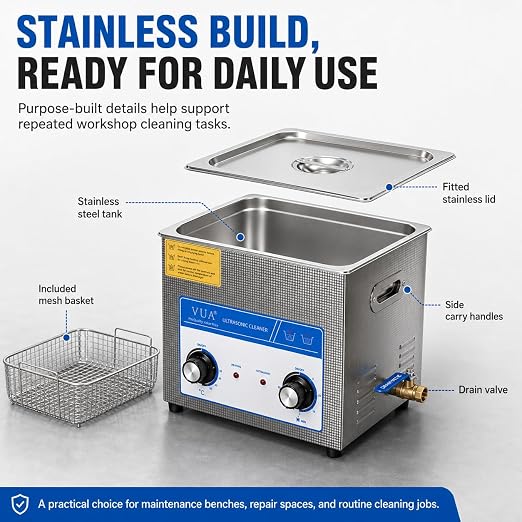 15L Ultrasonic Cleaner Machine with Heater, Professional Industrial Ultrasonic Cleaner 40kHz Stainless Steel Parts Cleaner for Automotive Parts, Tools, Carburetors, Jewelry and Workshop Maintenance