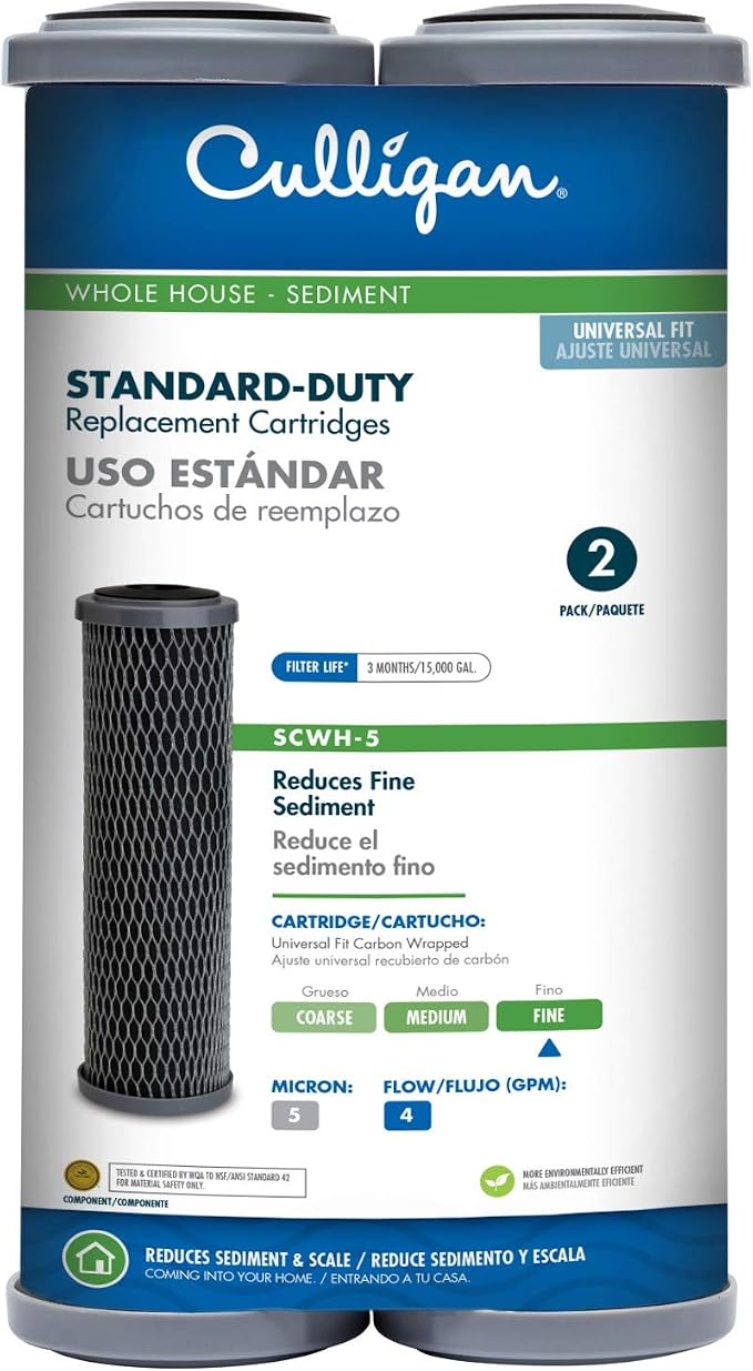 Culligan SCWH-5 Whole House Water Filter Cartridges-Standard-Duty Carbon Replacement Filter Reduces Sediment,Rust,Scale&Dirt for Clean Drinking Water or for Cooking,15,000 Gallons,2 Count (Pack of 6)
