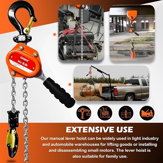 Mini Lever Chain Hoist - 1/2T 1100LBS 10FT,Manual Lever Bolck Chain Puller Come Along Tool, Alloy Steel G80 Chain Ratchet with 2 Duty Hooks,Portable and Smooth, for Lifting,Bundling and Dragging