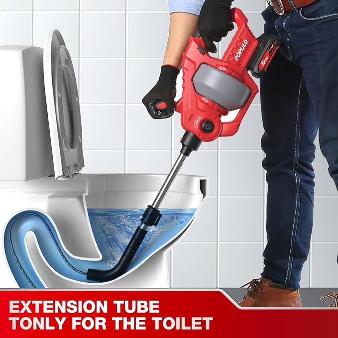 POPULO 20V Electric Cordless Drain Snake,25Ft Drain Auger with 2.0Ah Battery,Extension Tube and Charger,Snake Drain Clog Remover Tool for Toilet,Floor Drain,Sink and Shower 3/4"-2" Pipe
