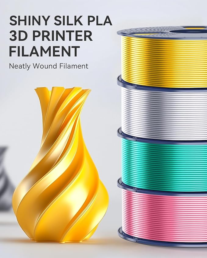 SUNLU 3D Printer Silk Filament,Shiny Silk PLA Filament 1.75mm, Smooth Silky Surface, Great Easy to Print for 3D Printers, Dimensional Accuracy +/- 0.02mm, Silk Red 1KG