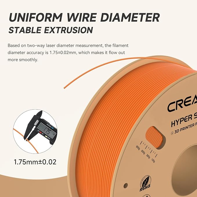 Official CREALITY Hyper PLA Filament 1.75mm, High Speed PLA 30-600mm/s Rapid 3D Printer Filament, Dimensional Accuracy +/-0.02mm, Stronger Toughness, Fit Most FDM 3D Printers，1KG(2.2lbs) Spool Orange