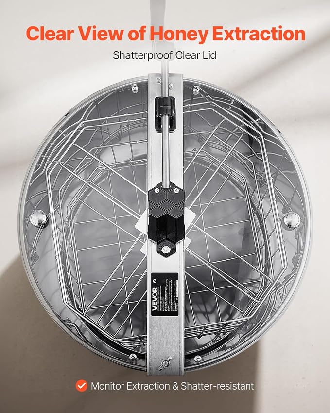 VEVOR Honey Extractor, 4/8 Frame Manual Honey Extractor with Transparent Lid, Stainless Steel Honeycomb Drum Spinner with Height Adjustable Stand, Honeycomb Extraction Equipment for Beekeeping