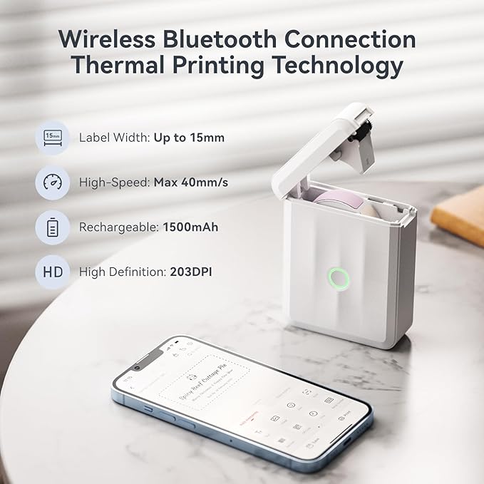 NIIMBOT D110 Upgraded Version Mini Label Maker Machine with 3 Tapes, Portable Bluetooth Thermal Printer, Sticker Labeler with Multiple Templates for Office Organization Home Kitchen School, White