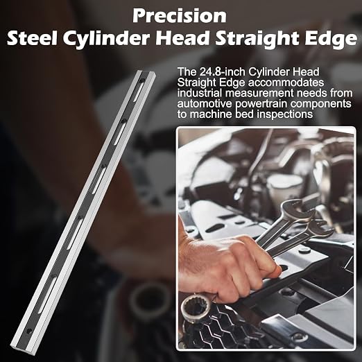 24 Inch Machinist Straight Edge Tool, Precision Steel Cylinder Head Straight Edge with Feeler Gauges for Engine Block Flywheel & Transmission Inspection