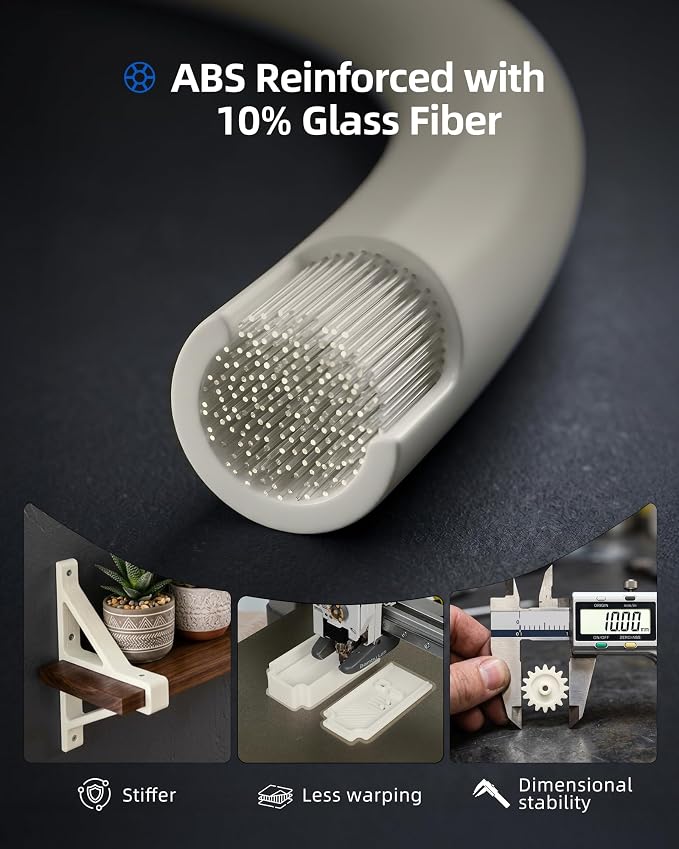Inslogic ABS-GF10 Filament 1.75mm, ABS Filament with Glass Fiber, Durable & Strong & Low Warping, Heat-Resistant & Fine Surface for Functional 3D Printing, 1kg Detachable Spool (Natural White)
